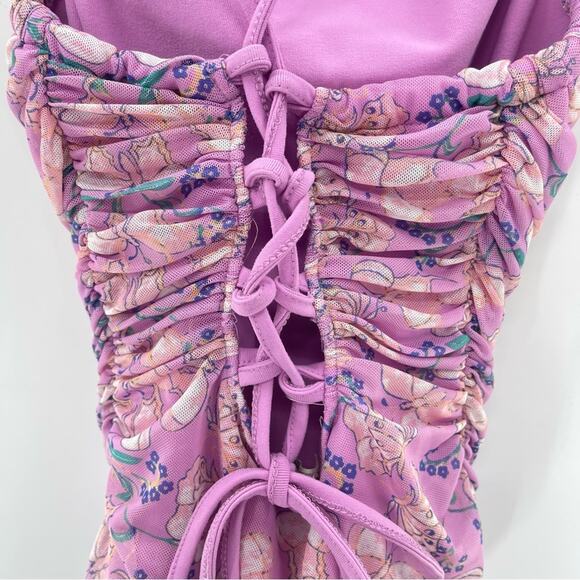 Free People Romantic Milkshake Mesh Butterfly Ruched Fairy Lace Up Boho Bodysuit - Picture 11 of 16